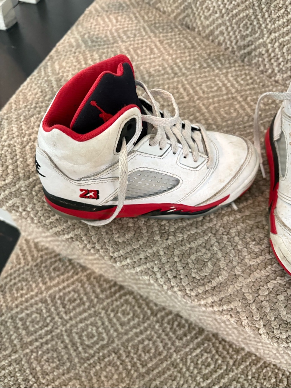 Nike White and Red High-Top Basketball Sneaker